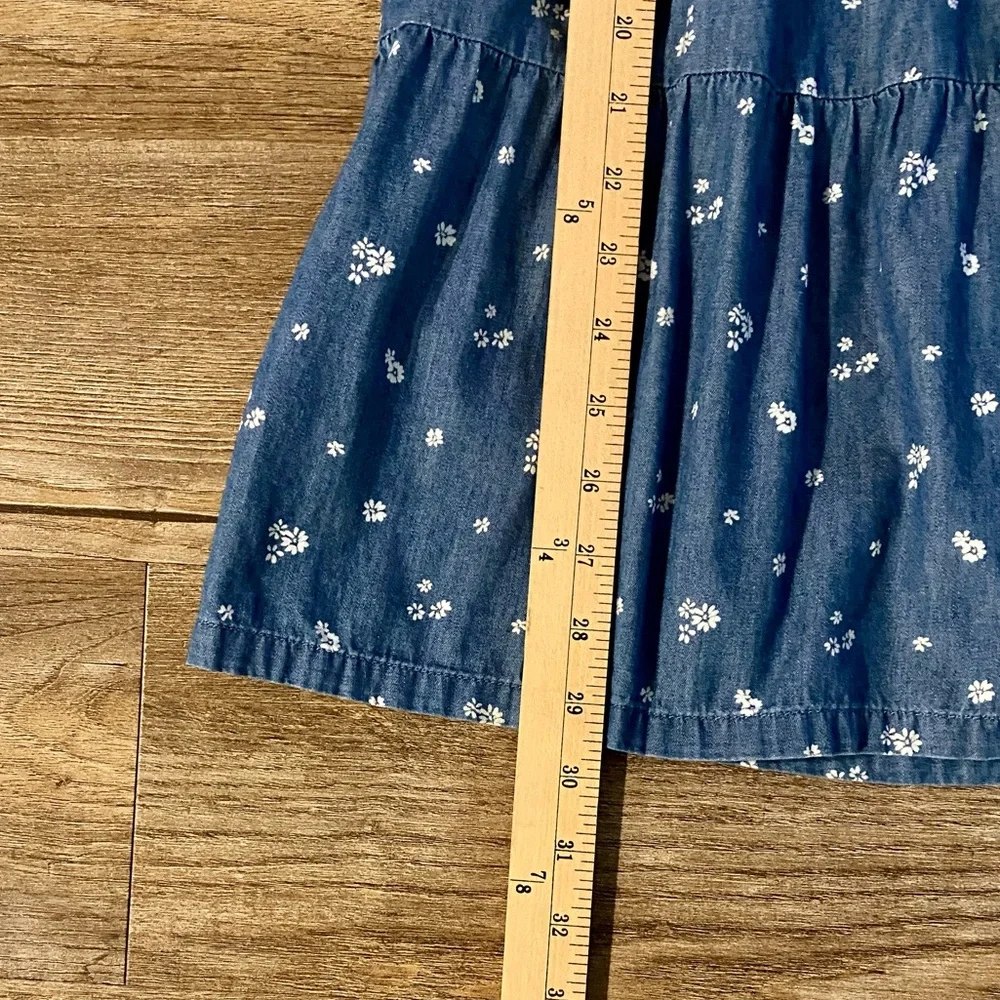 GAP Kids Dress Girl's L 10 Blue White Floral Puff Sleeve 100% Cotton Elastic EUC